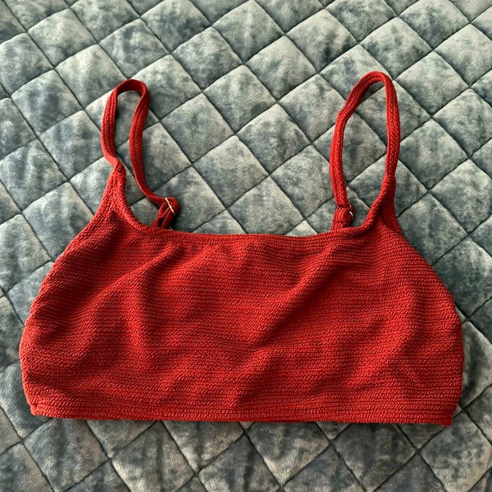 Maroon with gold hooks bathing suit top